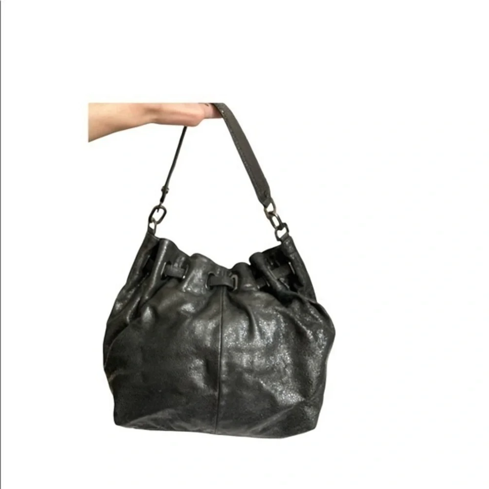 Tory Burch black gunmetal gathered bag